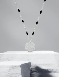 Collier pendentif fantaisie noir et acier SO OR