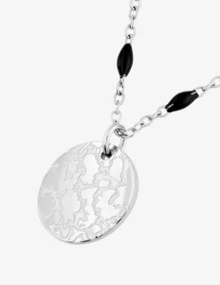 Collier pendentif fantaisie noir et acier SO OR
