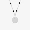 Collier pendentif fantaisie noir et acier, plaque ronde SO OR