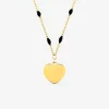 Collier pendentif fantaisie noir et acier doré, motif plaque cœur SO OR