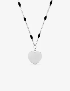 Collier pendentif fantaisie noir et acier, motif plaque cœur SO OR