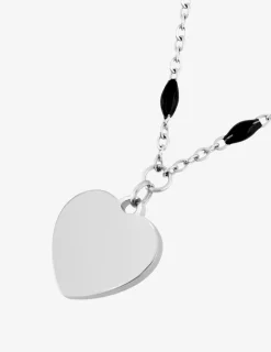 Collier pendentif fantaisie noir et acier, motif plaque cœur SO OR