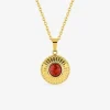 Collier pendentif fantaisie acier doré, motif et turquoise rouge synthétique SO OR