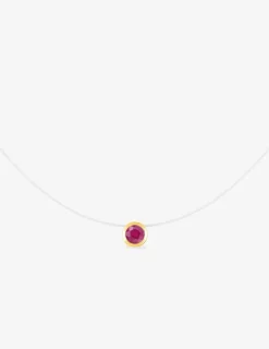 Collier pendentif or jaune 375 ‰ rubis et fil nylon SO OR