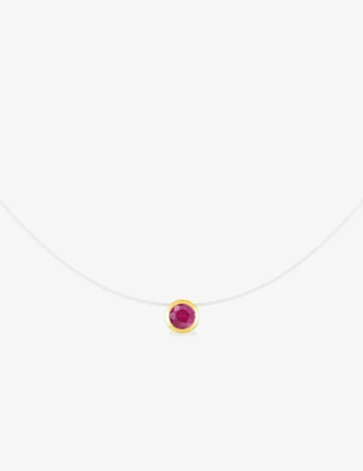 Collier pendentif or jaune 375 ‰ rubis et fil nylon SO OR