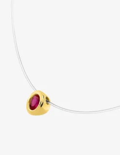 Collier pendentif or jaune 375 ‰ rubis et fil nylon SO OR