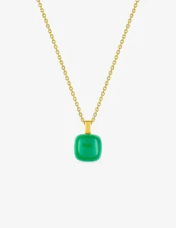 Collier pendentif or jaune 750 ‰ et agate verte SO OR
