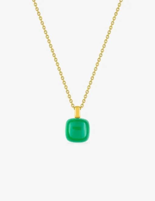Collier pendentif or jaune 750 ‰ et agate verte SO OR