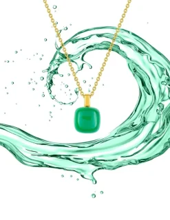 Collier pendentif or jaune 750 ‰ et agate verte SO OR
