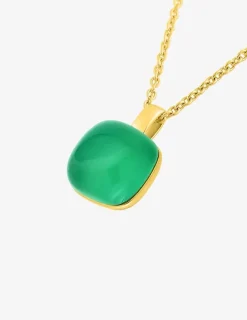 Collier pendentif or jaune 750 ‰ et agate verte SO OR