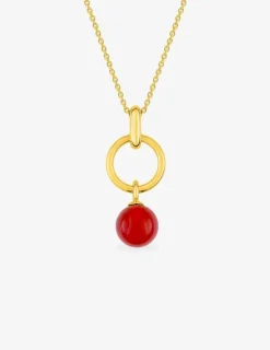 Collier pendentif or jaune 750 ‰ et cornaline SO OR