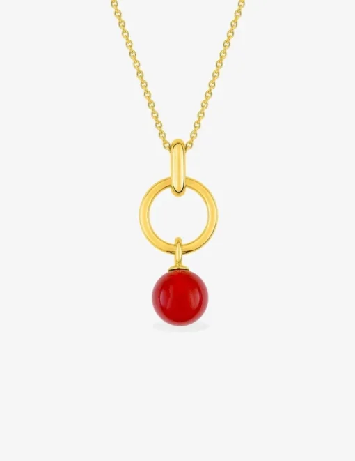 Collier pendentif or jaune 750 ‰ et cornaline SO OR