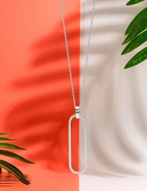 Collier pendentif ovale en argent 925 ‰ rhodié SO OR