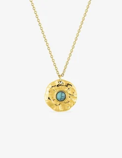 Collier pendentif turquoise bleue synthétique et acier doré SO OR