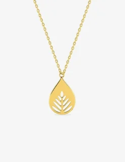 Collier plaqué or avec pendentif en forme de goutte et motif feuille SO OR
