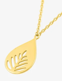 Collier plaqué or avec pendentif en forme de goutte et motif feuille SO OR