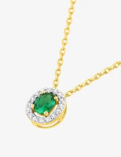 Collier plaqué or avec pendentif oxydes de zirconium blancs et vert SO OR