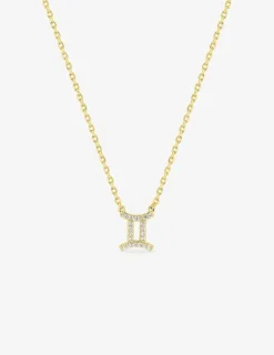 Collier plaqué or jaune, pendentif zodiaque gémeaux avec oxydes de zirconium SO OR