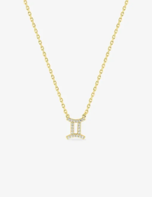 Collier plaqué or jaune, pendentif zodiaque gémeaux avec oxydes de zirconium SO OR