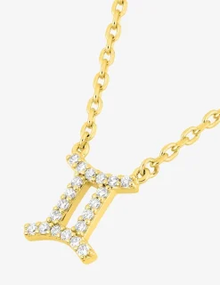 Collier plaqué or jaune, pendentif zodiaque gémeaux avec oxydes de zirconium SO OR
