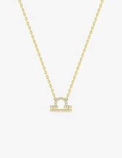 Collier plaqué or jaune, pendentif zodiaque balance avec oxydes de zirconium SO OR