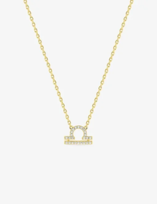 Collier plaqué or jaune, pendentif zodiaque balance avec oxydes de zirconium SO OR