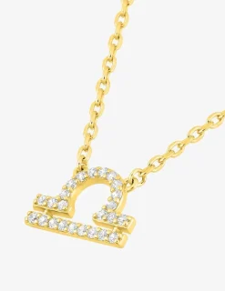 Collier plaqué or jaune, pendentif zodiaque balance avec oxydes de zirconium SO OR