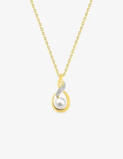 Collier plaqué or, oxydes de zirconium et rhodium, pendentif perle SO OR