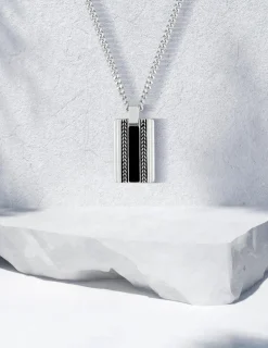 Collier pour homme en argent 925 ‰ rhodié avec pendentif laqué noir SO OR