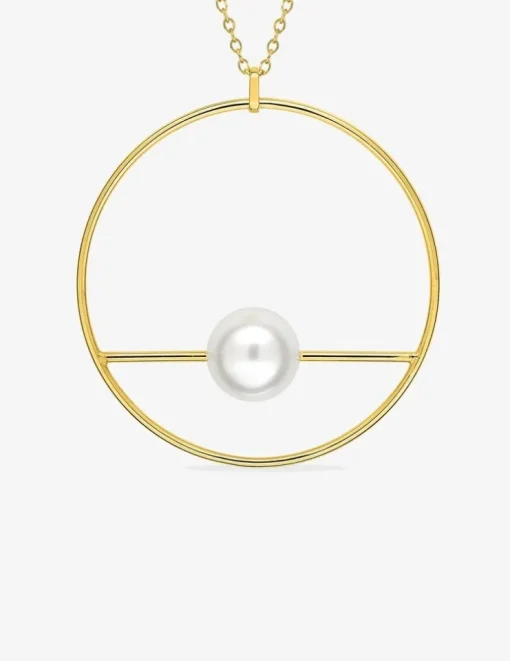 Collier sautoir cercle 40 mm plaqué or + perle d'imitation 10 mm SO OR