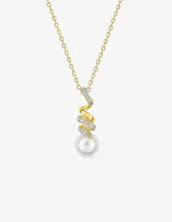 Collier serpentin plaqué or, rhodium, oxydes de zirconium et perle d'imitation 8 mm SO OR