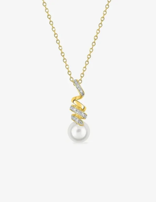 Collier serpentin plaqué or, rhodium, oxydes de zirconium et perle d'imitation 8 mm SO OR