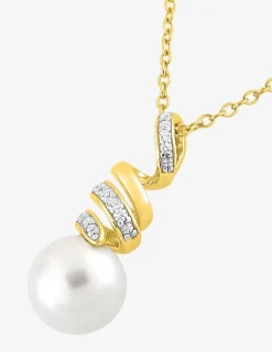 Collier serpentin plaqué or, rhodium, oxydes de zirconium et perle d'imitation 8 mm SO OR