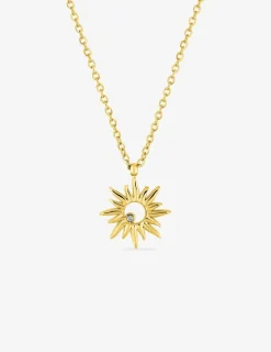Collier soleil acier doré et cristal blanc SO OR