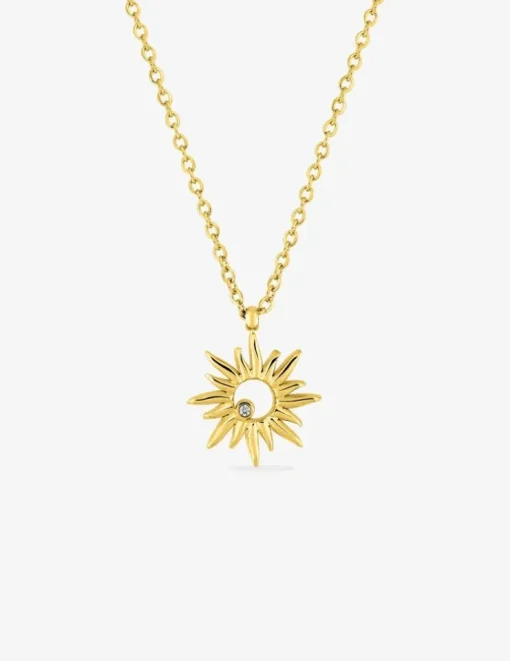 Collier soleil acier doré et cristal blanc SO OR