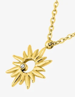 Collier soleil acier doré et cristal blanc SO OR