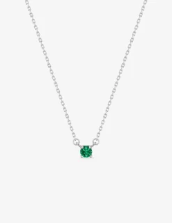 Collier solitaire argent 925‰ rhodié et oxyde de zirconium vert 4 mm SO OR