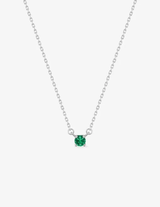 Collier solitaire argent 925‰ rhodié et oxyde de zirconium vert 4 mm SO OR