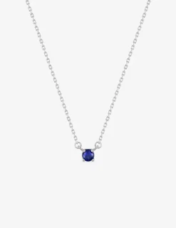 Collier solitaire argent 925‰ rhodié et oxyde de zirconium bleu foncé 4 mm SO OR