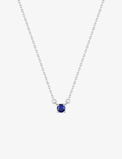 Collier solitaire argent 925‰ rhodié et oxyde de zirconium bleu foncé 4 mm SO OR