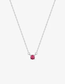Collier solitaire argent 925‰ rhodié et oxyde de zirconium rouge 4 mm SO OR