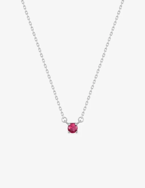 Collier solitaire argent 925‰ rhodié et oxyde de zirconium rouge 4 mm SO OR