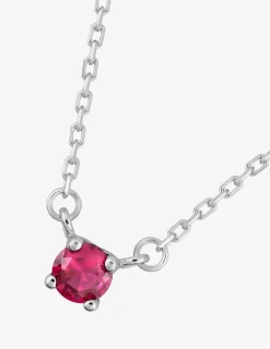 Collier solitaire argent 925‰ rhodié et oxyde de zirconium rouge 4 mm SO OR