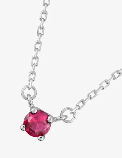 Collier solitaire argent 925‰ rhodié et oxyde de zirconium rouge 4 mm SO OR