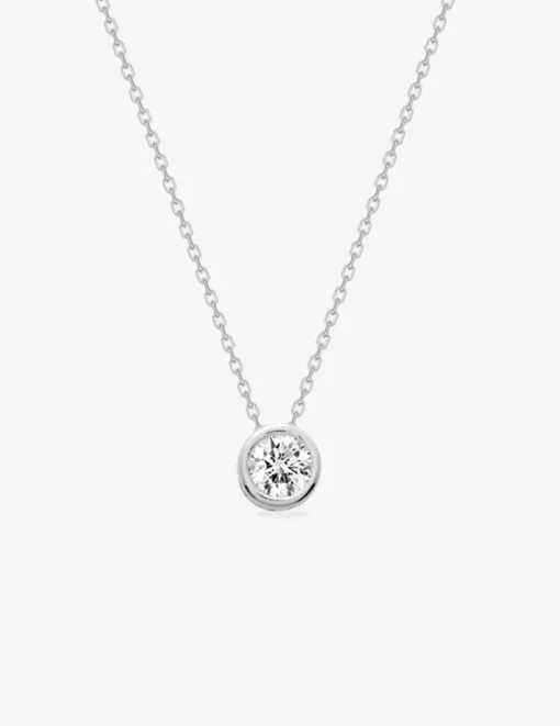 Collier solitaire argent 925‰ rhodié et oxyde de zirconium 6 mm serti clos SO OR