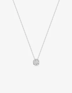 Collier solitaire or blanc 750‰ et oxyde de zirconium 0,30 ct serti clos SO OR