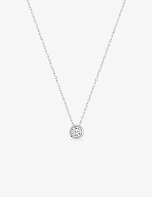 Collier solitaire or blanc 750‰ et oxyde de zirconium 0,30 ct serti clos SO OR