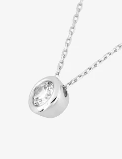 Collier solitaire or blanc 750‰ et oxyde de zirconium 0,30 ct serti clos SO OR