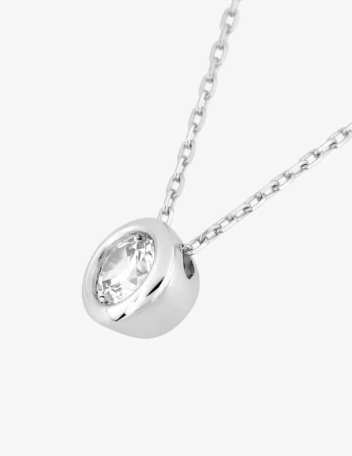Collier solitaire or blanc 750‰ et oxyde de zirconium 0,30 ct serti clos SO OR