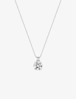 Collier solitaire or blanc 750‰ et oxyde de zirconium 1,00 ct SO OR
